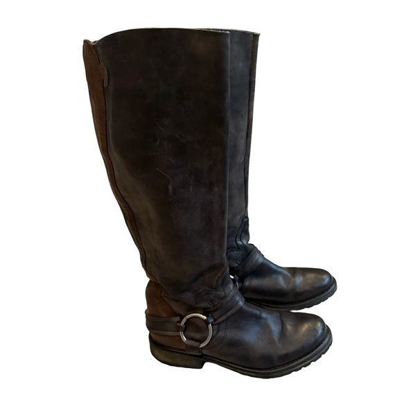 Steve Madden Judgemnt Distressed Black Leather Fleur-De-Lis Riding Boots, Sz 10 - Picture 6 of 16